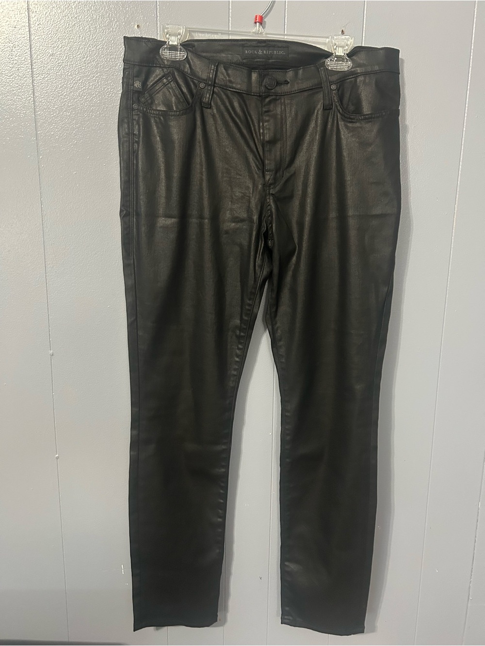 Rock & Republic Black Faux Leather Straight Leg Pants